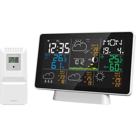 [Station Météo Connectée] - Station Météo Intelligente Tuya - Ecran LCD 7,5 Pouces avec Anémomètre, Pluviomètre et Prévisions - Transmission sans Fil 100m pour Capteurs Intérieur/Extérieur - Prise US 