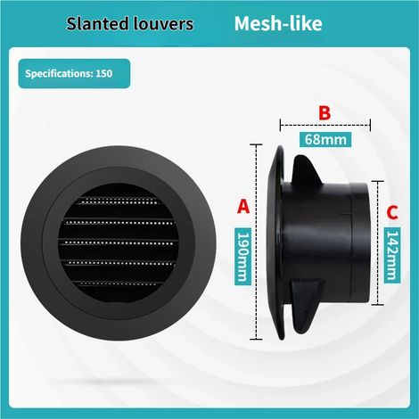 Grille de ventilation ronde en ABS de 200 mm avec moustiquaire, adaptée aux entrées et sorties d'air murales et de plafond intérieures et extérieures. (1/5)