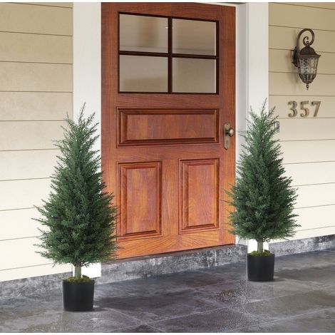 Set di 2 cipressi artificiali verdi da 90 cm, resistenti ai raggi UV con vaso (1/5)