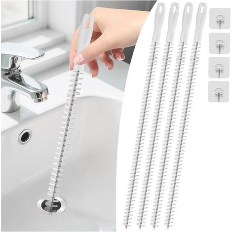Set di 4 spazzole per scarichi, spazzola da 45 cm per lavandini, bagni, cucine, docce, con 4 ganci, spazzola per la rimozione dei capelli (1/5)