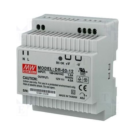 Meanwell alimentatore 12V 4,5A da guida din usi generici - DR-60-12