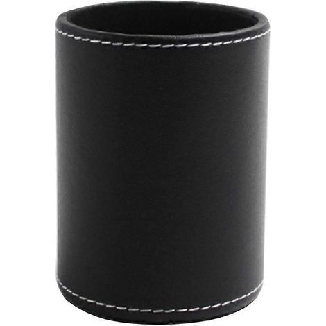 Runde Aufbewahrungsdose aus PU-Leder für Stifte und Make-up-Pinsel, ideal fürs Büro (schwarz) – 8 x 8 cm – Schwarz (1/4)