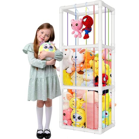 Filet de Rangement pour Peluches, Grand Organisateur de Jouets en Peluche à Bandes Élastiques et Crochets, Zoo Vertical pour Chambre d'Enfant, Salon et Salle de Jeu, Gain de Place et Aéré (1/5)