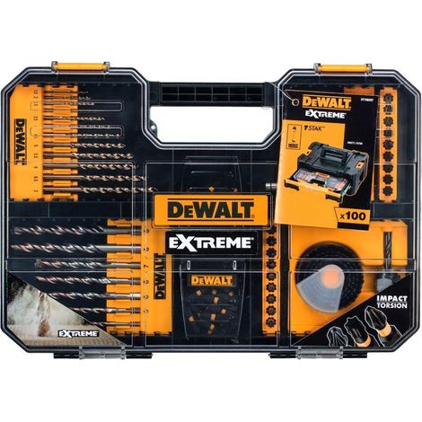 Dewalt – Foret à métaux pour perceuse – Coffret de 100 pièces – Acier haute qualité – Compatible avec bois, béton, métal et pierre