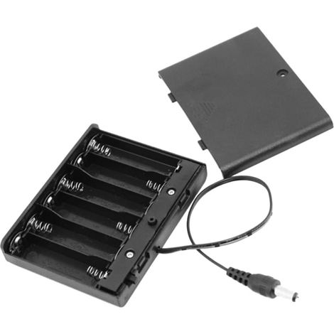 Boîtier à Piles AA en Plastique Noir pour 6 Batteries avec eur Filaire et Couvercle Facile à Retirer, pour Alimentation Électrique Mobile (1/5)