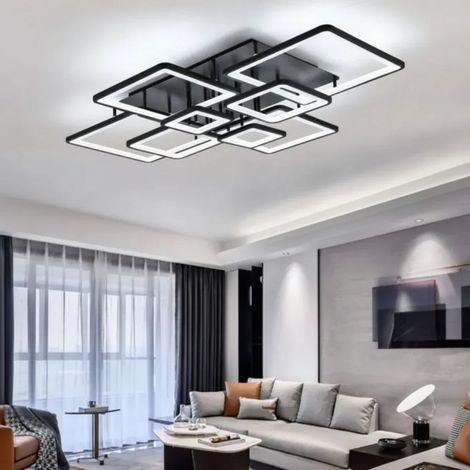 Lustre LED avec Telecommande 186W 8 Carres Lumiere Gradable Noir (1/5)