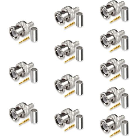 Lot de 12 connecteurs coaxiaux BNC mâles Q9 à sertir BNC mâle Connecteur à sertir BNC mâle Connecteur à sertir 50 Ohm Câble RF Adaptateur coaxial Connecteur pour câble coaxial RG58 RF (1/5)