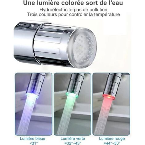 Embout Robinet - Cuivre - 1440° Pivotant - 3 Raccords (22 mm intérieur / 20 mm intérieur / 24 mm extérieur) - 2 Modes Jet - LED Température - 1 Pièce (1/4)