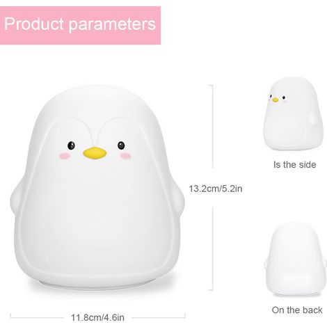 Veilleuse pingouin en silicone souple pour enfants, 7 couleurs LED, lampe tactile, cadeau de naissance (1/5)
