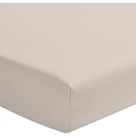 Drap housse uni coton 57 fils beige creme 140x190 cm bonnet 30 cm (1/4)