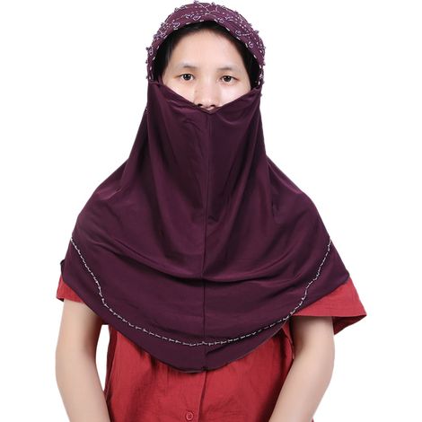 Foulard musulman en perles, chapeau respirant en soie glacée, décoration de tête pour femmes, articles religieux (Type E) (1/5)