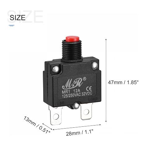 Circuit Overload Protection Kit 12A AC125/250V DC32V Push Button Thermic Circuit Breaker with Waterproof Caps Set (1/3)