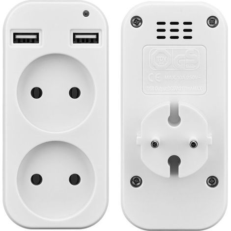 Presa con timer intelligente, spina USB europea, presa di conversione a 2 posizioni, doppia presa di prolunga USB, adatta per uso domestico (1/4)