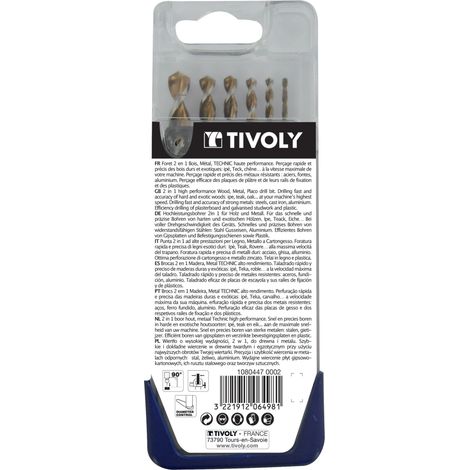 Tivoly • Confezione da 6 punte 2in1 legno-metallo HSS Ø da 2 a 8 mm