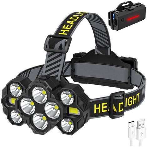 Lampe Frontale LED,10000 Lumens Lampe Frontale Rechargeable 10LED 10 Modes IPX4 Étanche 90° Réglable Lampe Frontale Mains Libres pour Camping,Cyclisme,Activités De Nuit Noir (1/5)