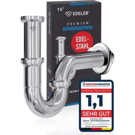 Siphon universel pour lavabo en acier inoxydable, tuyau de vidange réglable en hauteur, bonde de lavabo 1 1/4" chromé, manchon en caoutchouc (1/5)