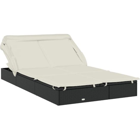 Maison Exclusive - 2-Personen-Sonnenliege mit Dach Schwarz 213x11