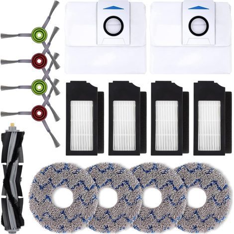 Ersatzteile kompatibel mit dem ECOVACS DEEBOT X1 OMNI Turbo T10 Saugroboter: Zubehörset bestehend aus 1 Hauptbürste, 4 Seitenbürsten, 4 Filtern, 4 Wischmopps, 2 Mauspads und einem UST-Beutel. (1/4)