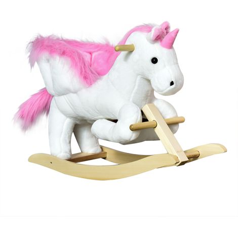 Cheval à bascule licorne musical en métal et bois 65x32x57cm (1/4)