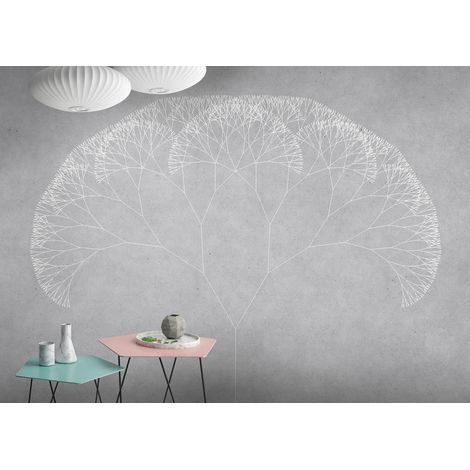Papier peint panoramique à motif pissenlit | Tapisserie panoramique florale blanche et grise | Papier peint panoramique pour chambre d'adulte - 270 x 400 cm (4 pièces) (1/5)