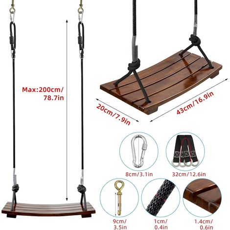 Balançoire Exterieur Bois Grand 53 * 20cm pour Adulte Enfants avec Corde Réglable pour Arbre Jardin Portique Toboggan Balançoire Exterieur Bois Grand 53 * 20cm pour Adulte Enfants avec Corde Réglable pour Arbre Jardin Portique Toboggan