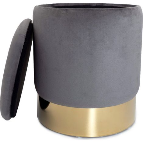 Pouf Coffre de Rangement en Velours Tabouret Repose-Pieds Rond avec Couvercle Ø 31 x H 38 cm - PANGIVO