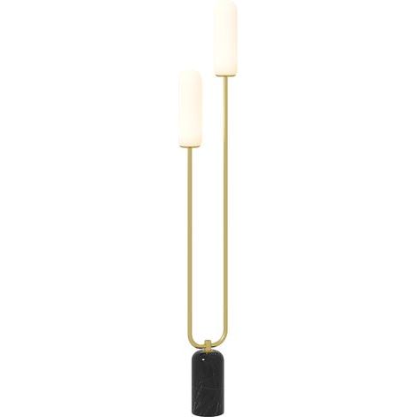 Lampadaire salon 2 abat-jours verre base marbre interrupteur pied, blanc