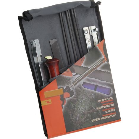 Jardiaffaires – Kit d'affûtage complet avec 6 limes rondes – Pour chaînes de tronçonneuse – Sacoche de transport incluse – Guide d'affûtage précis