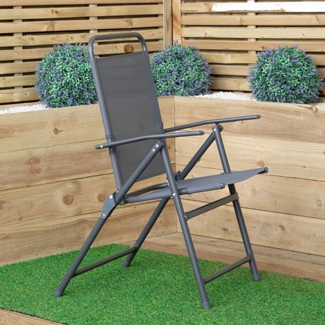 Set of 4 Outdoor Multi-Position Textoline Garden Chairs in Grey (1/5)