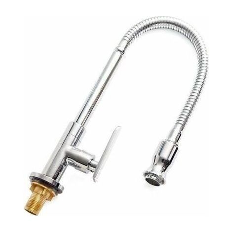Robinet extérieur de cuisine 360° monotrou chromé en cuivre – pivotant, eau froide (1/5)