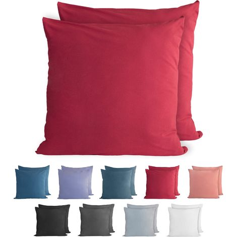100% Coton Jersey Taie d'oreiller - Lot de 2 - 60x60 cm, Oreiller 150 g/m², Housse de Coussin, Aurore Rouge (1/5)