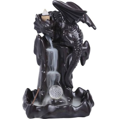 Le Reflux d'encens Brûleur, Fontaine a Encens en Céramique, Dragon Forme Porte-encens Ornement avec 10 cônes d'encens, Brûle-encens à Refoulement,pour Maison Bureau Chambre à Coucher Yoga(LED) (1/5)