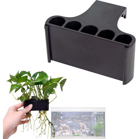 Aquarienpflanzenstütze – Ständer mit integriertem Topf und perforiertem Hydrokulturbecher für Pflanzen und Dekoration im Aquarium (schwarz) – 2er-Pack (1/4)
