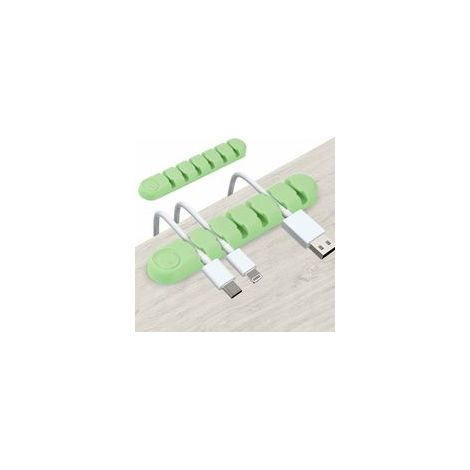 Lot de 2 attache-câbles adhésifs en silicone pour bureau, gestion des câbles, vert – (1/5)