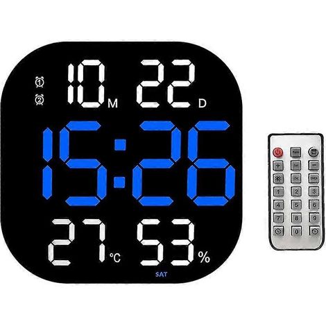 Horloge murale numérique LED avec télécommande, affichage de la température, de la date et du jour de la semaine, luminosité réglable, adaptée à une utilisation sur bureau. (1/4)