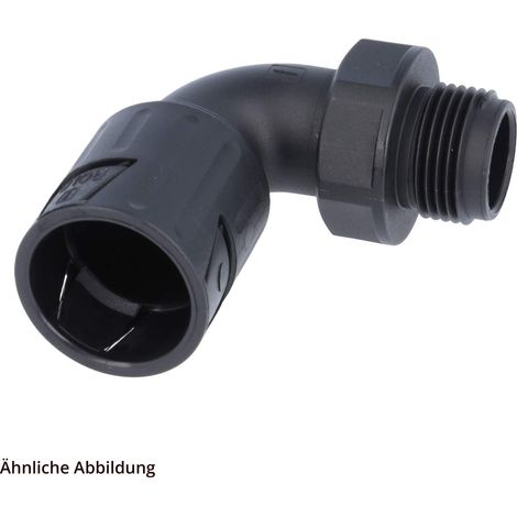 FLEXA RQLB1 90-M Schnellverschraubung 90 Grad Bogen Gewinde M25x1,5 für Schlauch-Außendurchmesser 21,2mm konisch dichtend mit Außengewinde - 1 Stück (1/3)