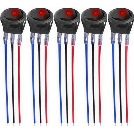 Round Rocker Switch, LED On/Off Rocker Switch with Red Light, 12V 20A 3 Pin for Car, Truck, Racing Cars, Recreational Vehicles, Marine (5 pieces) (1/4)