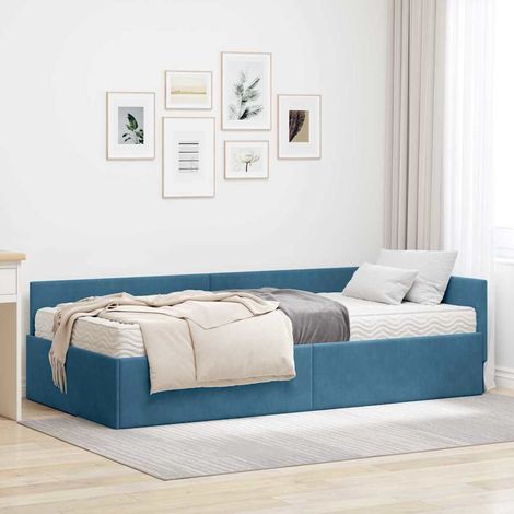 Eckbettgestell mit Matratze Sonstiges 2 pcs Blau Samt