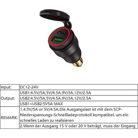 Adaptateur USB Moto - Port USB C PD 3.0 + Port USB A QC 3.0 - Prise DIN Hella BMW - 30 W - 1 Pièce (1/5)
