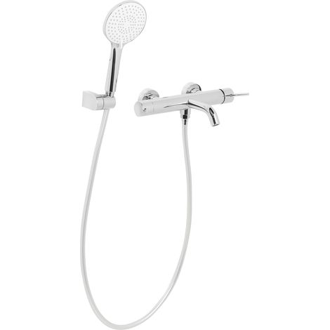 Grifo empotrado monomando de bañera y ducha de latón conjunto de un caño y alcachofa de ducha plateado Meliquina