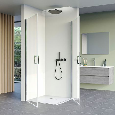 Box Doccia Angolare 80x80 cm 2 Ante Battenti in Cristallo Trasparente 6mm H195 Bonussi Jenny