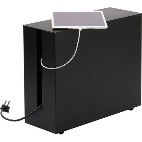 Boîte rangement pour câbles, en acier - avec roulettes, solution gestion des câbles, bureau, organiser les prises - 40 x 15 x 34,5 cm, design japonais, noir (1/5)