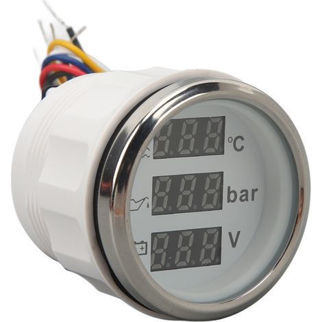 Digitales 3-in-1-Manometer (52 mm) mit Anzeige von Wassertemperatur, Öldruck und Spannung, für Wohnmobile, Yachten, Fischerboote und Schiffe (9 bis 32 V DC).