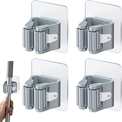 Porte-Balai Mural Auto-Adhésif - Support Rétractable pour Balai et Serpillière - Sans Perçage - Pour Salle de Bain Bureau Cuisine - Lot de 4 Pièces (1/5)