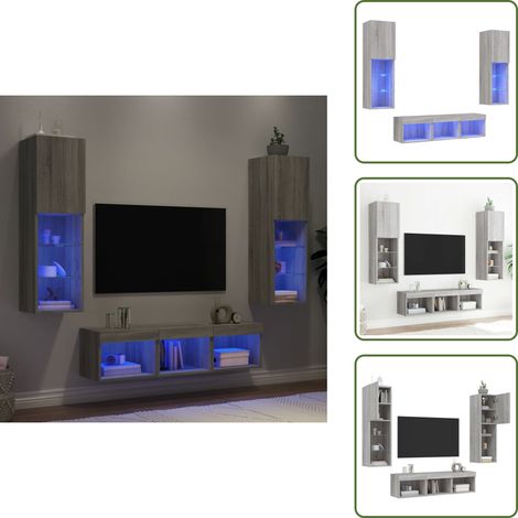 The Living Store Muebles TV pared con LED 5 pzas madera ingeniería gris Sonoma - Muebles de TV