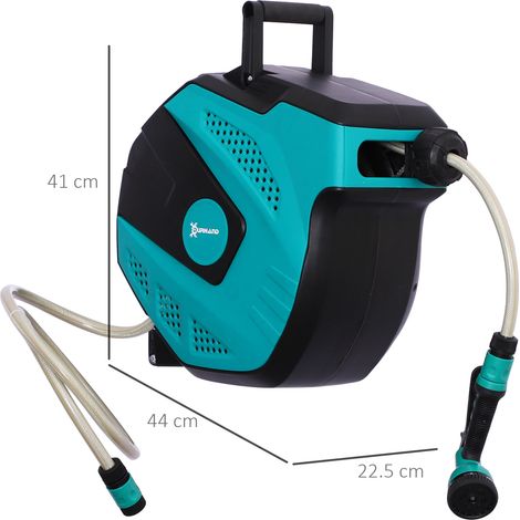 Boîte à tuyau mural avec dévidoir 15 m et lance multifonction, pivotante 180°, antigel -5 à 45°C, plastique, 15 m, coloris vert et noir (1/5)