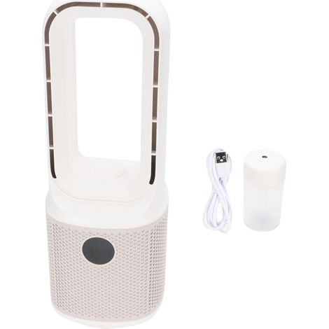 Rotorblattloser Tischventilator mit Luftbefeuchter, 9 Geschwindigkeitsstufen, leiser Sprühnebel, oszillierender, kleiner Kühl-Turboventilator mit Nachtlicht und Timer für das Homeoffice