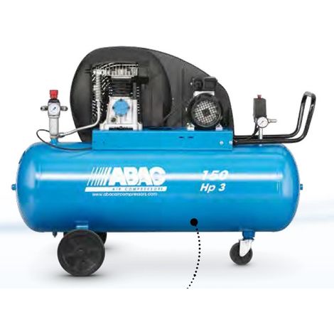 Abac – Compresseur mono-étagé 150L 2CV 10 bar 15,3 m³/h – Entraînement par courroie – Débit d'air élevé pour travaux intensifs