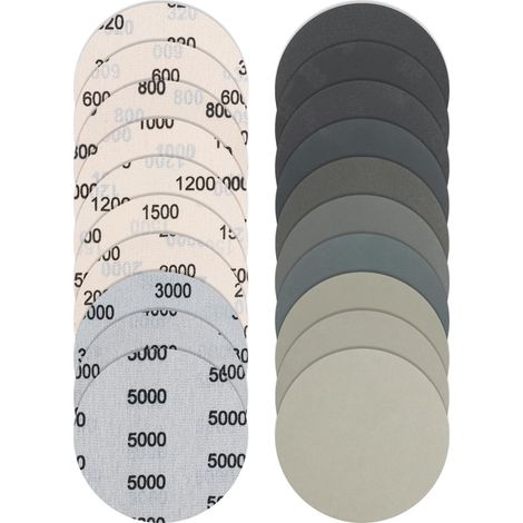 Confezione da 36 dischi abrasivi rotondi da 125 mm con velcro, grana 320, 600, 800, 1000, 1200, 1500, 2000, 3000, 4000, 5000, per lucidare legno, metallo e parti di automobili.