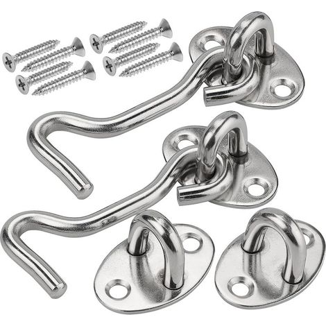 Set mit 2 Sturmhaken (8,3 cm) mit Edelstahlöse – Große Ausführung für Türen – Kabinenhaken – Für Garagentore und Fenster (1/5)